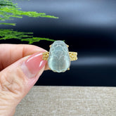 RealJade® "Signature Signet" 18K Yellow Gold Icy Green Jadeite Jade PiXiu Ring