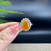 RealJade® "Signature Signet" 18K White Gold Honey Yellow Jadeite Jade Diamonds Classic Ring