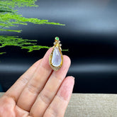 RealJade 18k Yellow Gold Genuine Burmese Jadeite Eggplant Pendant Necklace