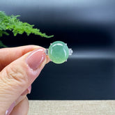 RealJade® Co. 18k White Gold Natural Imperial Green Oval Jadeite Jade Engagement Ring With Diamonds