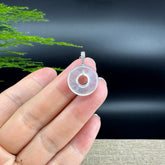 "Good Luck Button" Icy Jadeite Jade Lucky KouKou Pendant With 18K White Gold Bail