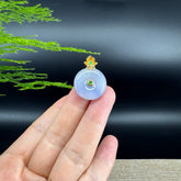 "Good Luck Button"Ice Lavender Jadeite Jade Lucky KouKou Pendant With 18K Yellow Gold Diamond Bail