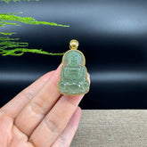 "Goddess of Compassion" 18k Yellow Gold Genuine Burmese Jadeite Jade Guanyin Necklace With Good Luck Design