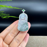 18K White Gold High-End Icy Green Jadeite Jade "Goddess of Compassion" Guan Yin Necklace with Diamonds