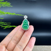 RealJade® Co. Genuine Green Jadeite Jade Good Luck Hulu Bottle Gourd Necklace With 18K White Gold Bail
