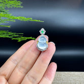 RealJade® Co. Genuine Icy Jadeite Jade Good Luck Hulu Bottle Gourd Necklace With 18K Gold Bail