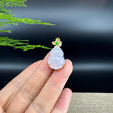 RealJade® Co. Genuine Icy Jadeite Jade Good Luck Hulu Necklace With 18K Yellow Gold Bail