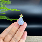 RealJade® Co. Genuine Light Lavender Jadeite Jade Good Luck Hulu Necklace With 18K Yellow Gold Bail