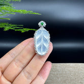 High end RealJade® Co. Genuine Ice Jadeite Jade Jin Zhi Yu Ye (Leaf) Necklace