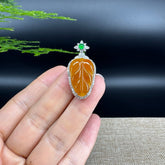 High end RealJade® Co. Genuine Red Jadeite Jade Jin Zhi Yu Ye (Leaf) Necklace