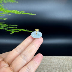 "Good Luck Button" Ice Green Jadeite Jade Lucky KouKou Pendant With 18K Yellow Gold Bail