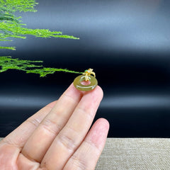 "Good Luck Button" Matcha Green Jadeite Jade Lucky KouKou Pendant With 18K Yellow Gold Diamonds Bail