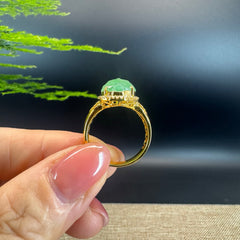 RealJade® "Signature Signet" 18K Yellow Gold Icy Green Jadeite Jade Diamonds  PiXiu Ring