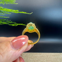 RealJade® "Signature Signet" 18K Yellow Gold Icy Green Jadeite Jade Diamonds  PiXiu Ring