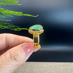 RealJade® "Signature Signet" 18K Yellow Gold Icy Green Jadeite Jade Diamonds  PiXiu Ring